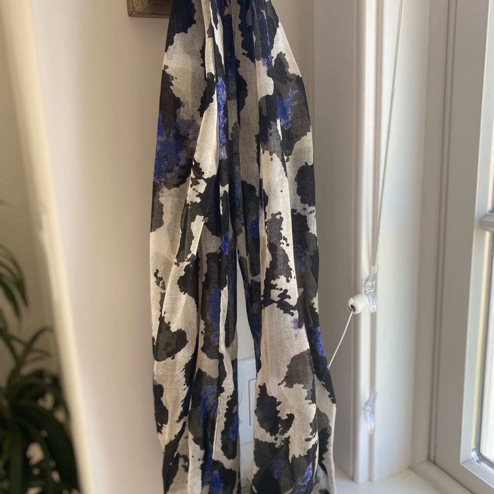 Cotton multi colored scarf, white, royal blue and black